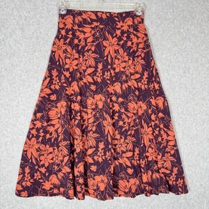 Pact Floral Midi Skirt Size Small Organic Cotton Fit and Flare Pull On Pockets